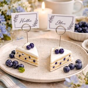 Blueberry Cream Layer Cake Place Card Holder – Set of 2 Mini Dessert Food Label
